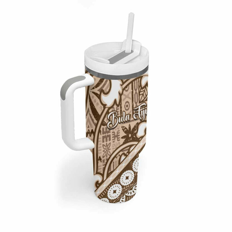 Beige Bula Fiji Fijian Language Week Tapa Cloth Pastel Custom Stanley Quencher 40oz Stainless Steel Tumbler With Handle - Threewoofs - Image 2