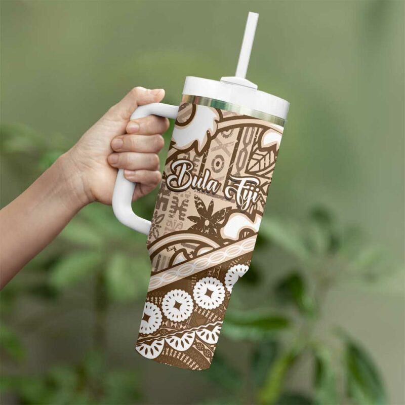 Beige Bula Fiji Fijian Language Week Tapa Cloth Pastel Custom Stanley Quencher 40oz Stainless Steel Tumbler With Handle - Threewoofs - Image 3