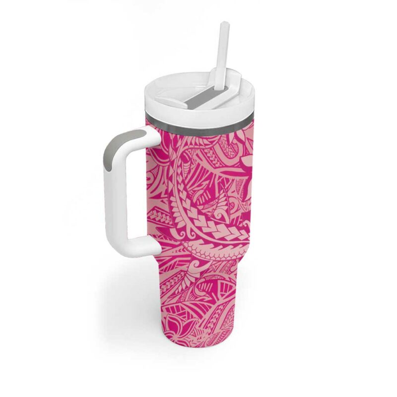 Beige Gradient Polynesia Hawaiian Tribal Hammerhead Shark Tattoo Custom Stanley Quencher 40oz Stainless Steel Tumbler With Handle - Threewoofs - Image 2