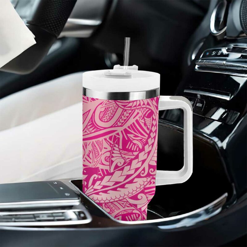 Beige Gradient Polynesia Hawaiian Tribal Hammerhead Shark Tattoo Custom Stanley Quencher 40oz Stainless Steel Tumbler With Handle - Threewoofs - Image 8