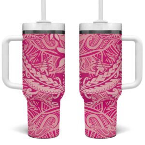Beige Gradient Polynesia Hawaiian Tribal Hammerhead Shark Tattoo Custom Stanley Quencher 40oz Stainless Steel Tumbler With Handle - Threewoofs