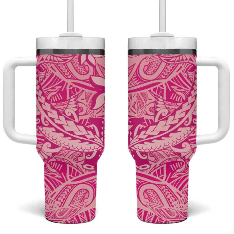 Beige Gradient Polynesia Hawaiian Tribal Hammerhead Shark Tattoo Custom Stanley Quencher 40oz Stainless Steel Tumbler With Handle - Threewoofs