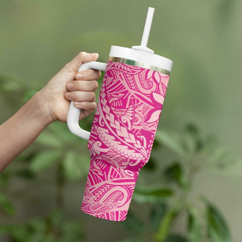 Beige Gradient Polynesia Hawaiian Tribal Hammerhead Shark Tattoo Custom Stanley Quencher 40oz Stainless Steel Tumbler With Handle - Threewoofs - Image 3