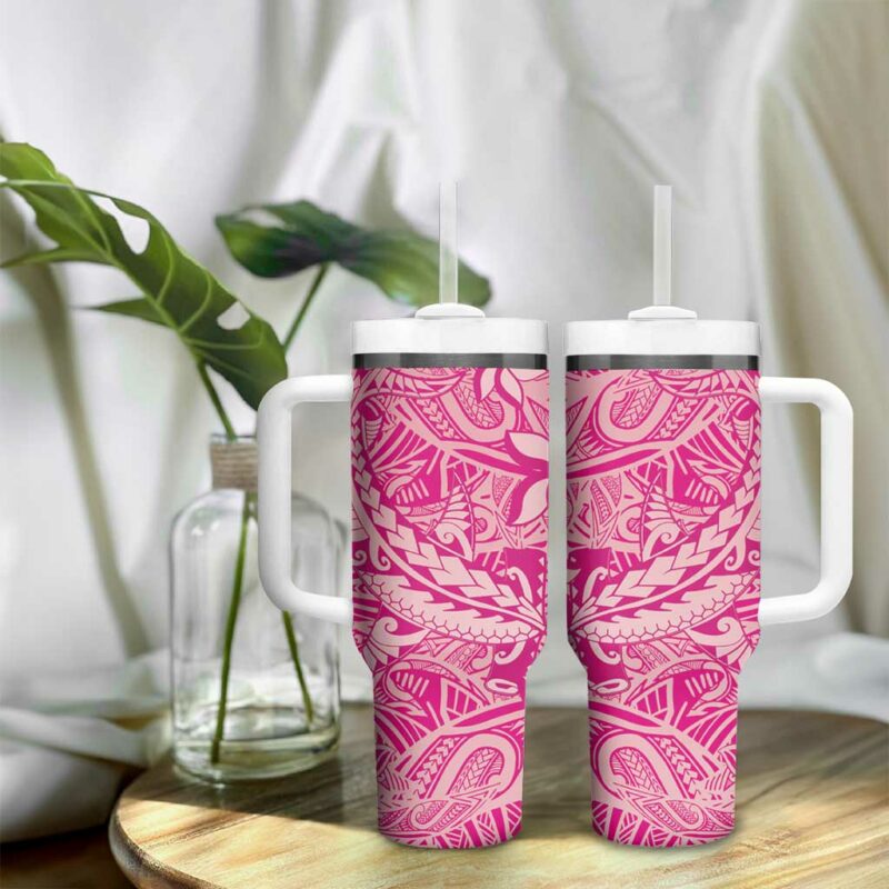 Beige Gradient Polynesia Hawaiian Tribal Hammerhead Shark Tattoo Custom Stanley Quencher 40oz Stainless Steel Tumbler With Handle - Threewoofs - Image 9