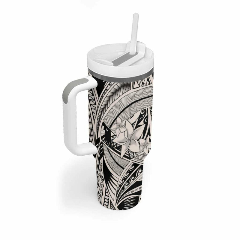 Beige Pacific Flowers Tribal Polynesian Custom Stanley Quencher 40oz Stainless Steel Tumbler With Handle - Threewoofs - Image 2