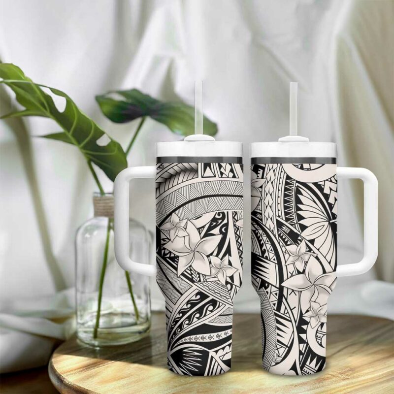 Beige Pacific Flowers Tribal Polynesian Custom Stanley Quencher 40oz Stainless Steel Tumbler With Handle - Threewoofs - Image 9