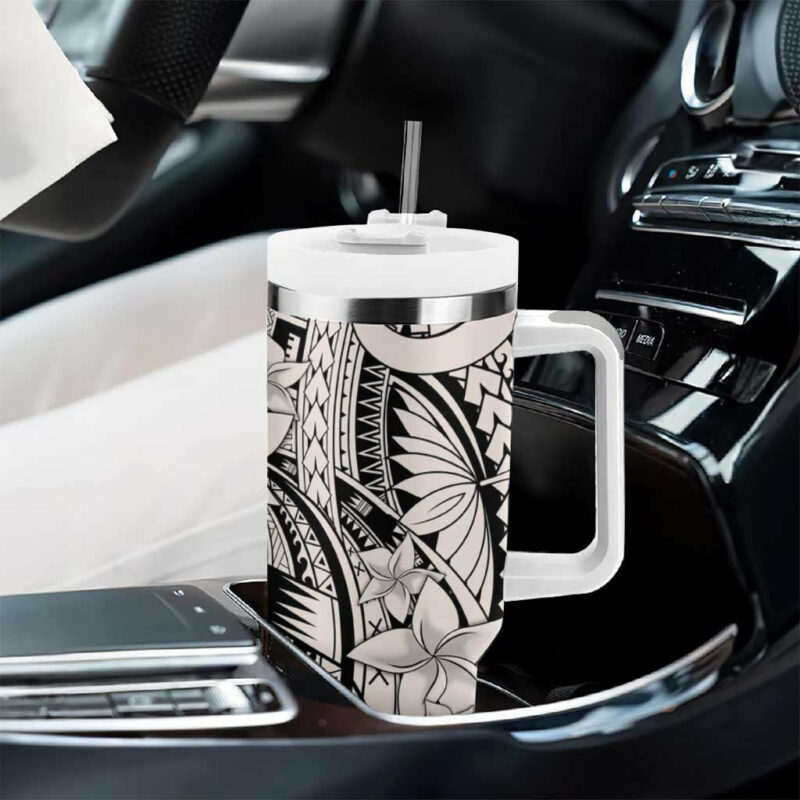 Beige Pacific Flowers Tribal Polynesian Custom Stanley Quencher 40oz Stainless Steel Tumbler With Handle - Threewoofs - Image 8