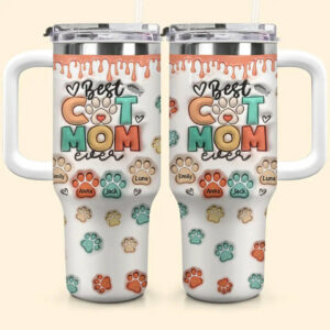 Best Cat Mom Ever Custom Stanley Quencher 40oz Stainless Steel Tumbler With Handle - Threewoofs