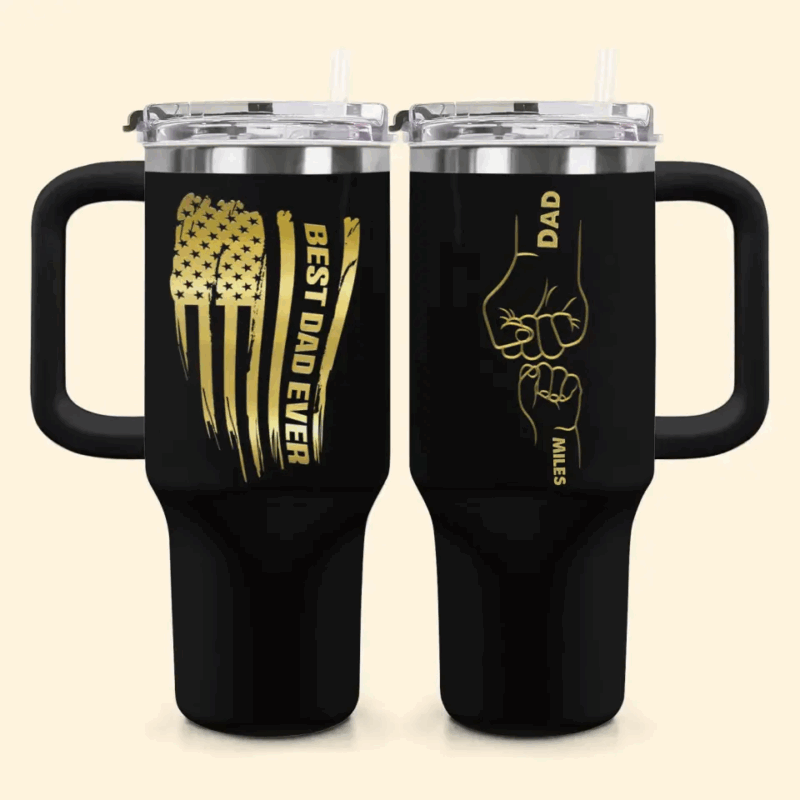 Best Dad Ever Custom Stanley Quencher 40oz Stainless Steel Tumbler With Handle - Threewoofs