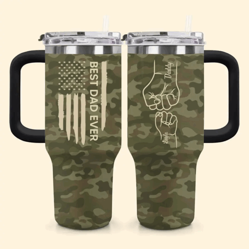 Best Dad Ever Custom Stanley Quencher 40oz Stainless Steel Tumbler With Handle - Threewoofs