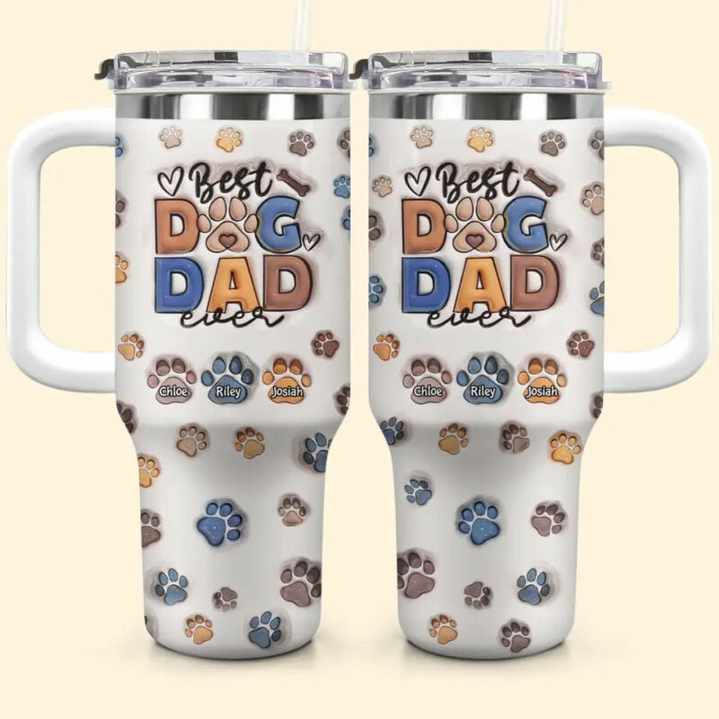 Best Dog Dad Ever Custom Stanley Quencher 40oz Stainless Steel Tumbler With Handle - Threewoofs