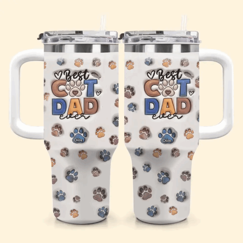 Best Dog Dad Ever Custom Stanley Quencher 40oz Stainless Steel Tumbler With Handle - Threewoofs - Image 2