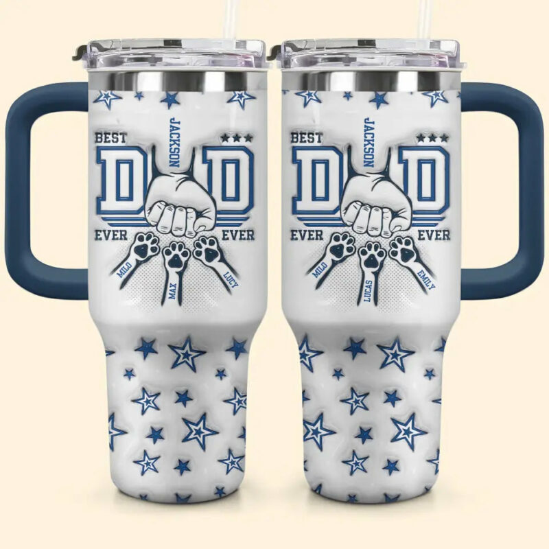 Best Fur Dad Ever Custom Stanley Quencher 40oz Stainless Steel Tumbler With Handle - Threewoofs