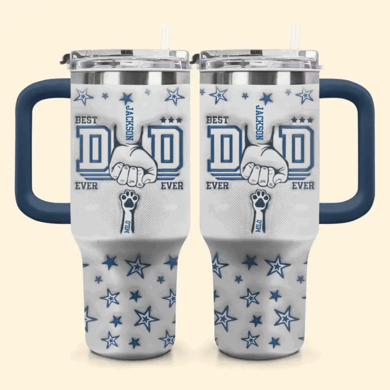 Best Fur Dad Ever Custom Stanley Quencher 40oz Stainless Steel Tumbler With Handle - Threewoofs - Image 2