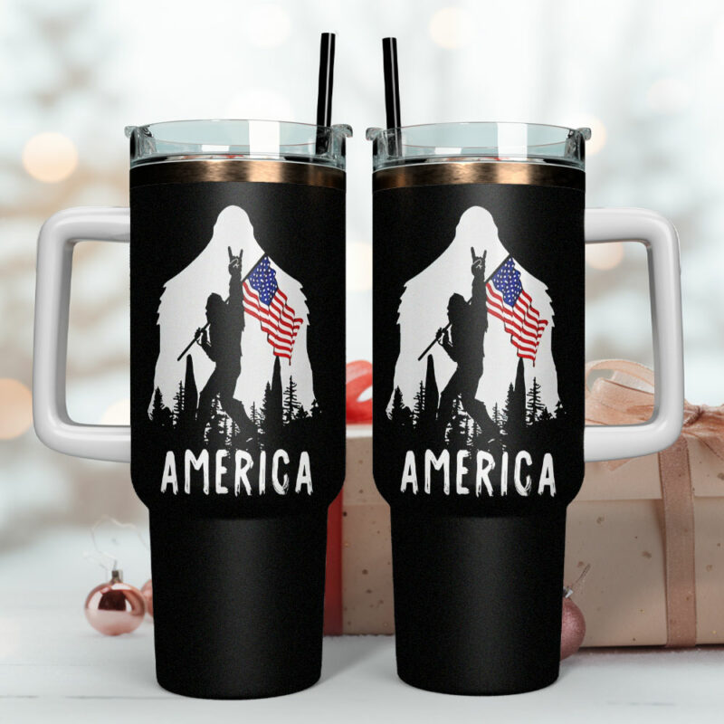 Bigfoot is My Spirit Animal America Custom Stanley Quencher 40oz Stainless Steel Tumbler With Handle - Threewoofs - Image 4