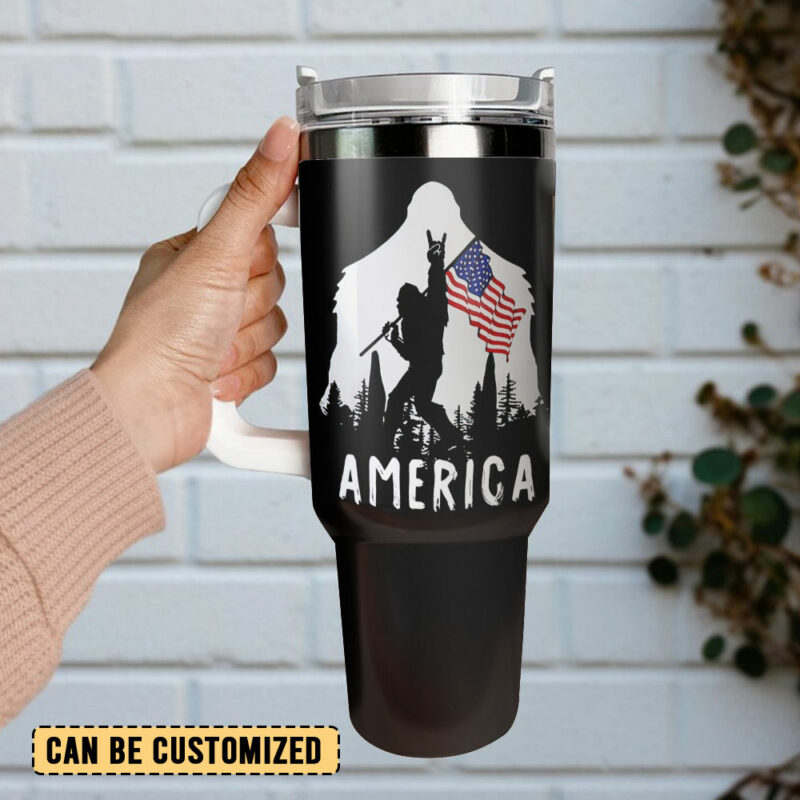 Bigfoot is My Spirit Animal America Custom Stanley Quencher 40oz Stainless Steel Tumbler With Handle - Threewoofs - Image 3