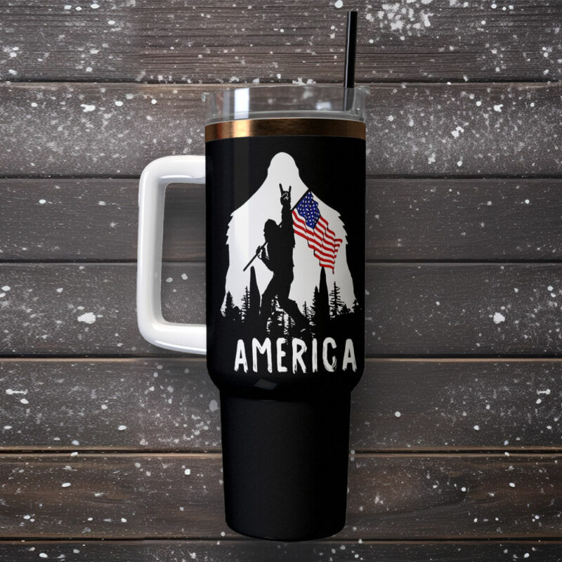 Bigfoot is My Spirit Animal America Custom Stanley Quencher 40oz Stainless Steel Tumbler With Handle - Threewoofs - Image 2