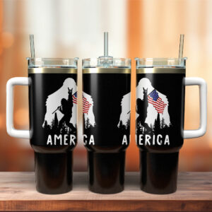 Bigfoot is My Spirit Animal America Custom Stanley Quencher 40oz Stainless Steel Tumbler With Handle - Threewoofs