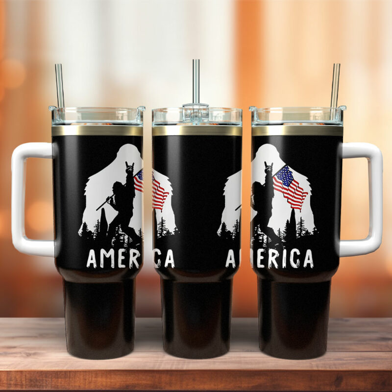 Bigfoot is My Spirit Animal America Custom Stanley Quencher 40oz Stainless Steel Tumbler With Handle - Threewoofs