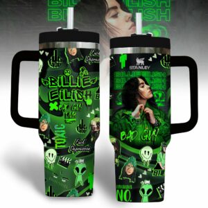 Billie Eilish Music Custom Stanley Quencher 40oz Stainless Steel Tumbler With Handle - Threewoofs