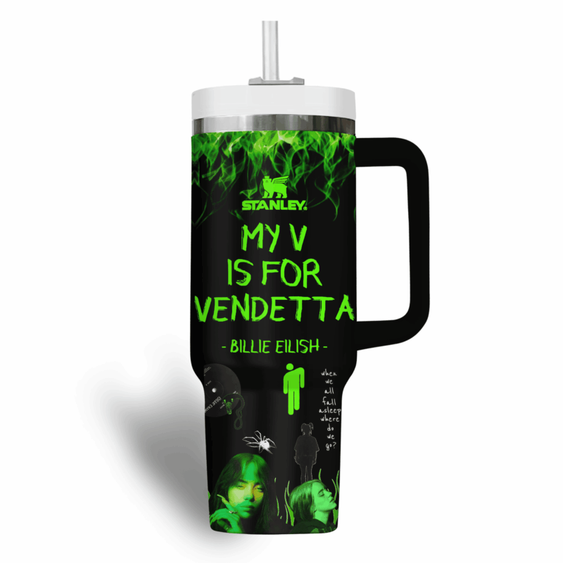 Billie Eilish Music Custom Stanley Quencher 40oz Stainless Steel Tumbler With Handle - Threewoofs - Image 2