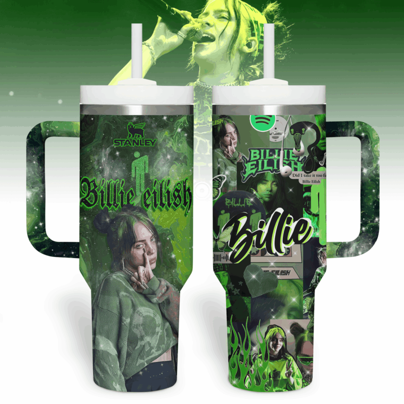 Billie Eilish Music Custom Stanley Quencher 40oz Stainless Steel Tumbler With Handle - Threewoofs