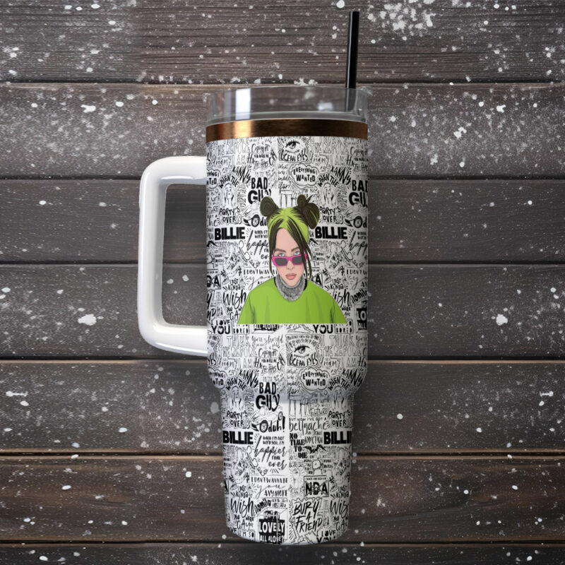 Billie Eilish Music Custom Stanley Quencher 40oz Stainless Steel Tumbler With Handle - Threewoofs - Image 2