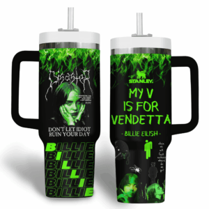 Billie Eilish Music Custom Stanley Quencher 40oz Stainless Steel Tumbler With Handle - Threewoofs