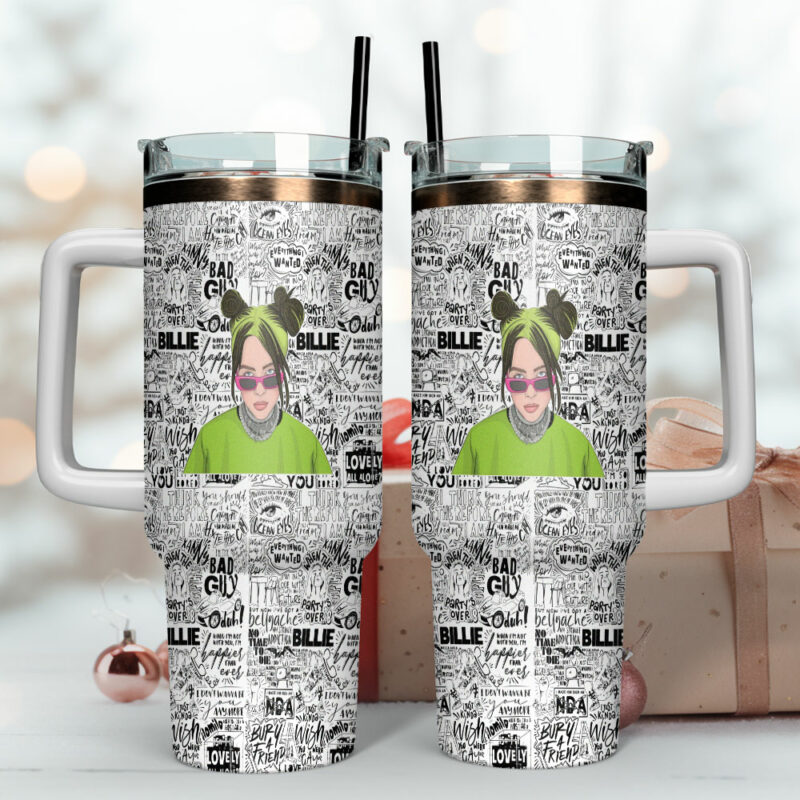 Billie Eilish Music Custom Stanley Quencher 40oz Stainless Steel Tumbler With Handle - Threewoofs - Image 4