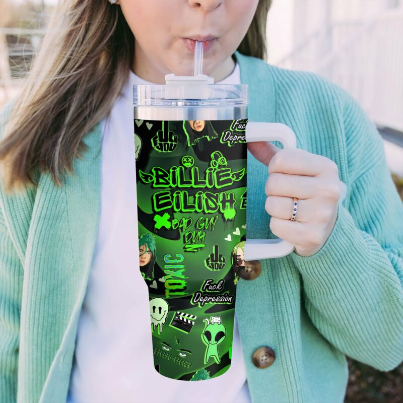 Billie Eilish Music Custom Stanley Quencher 40oz Stainless Steel Tumbler With Handle - Threewoofs - Image 4