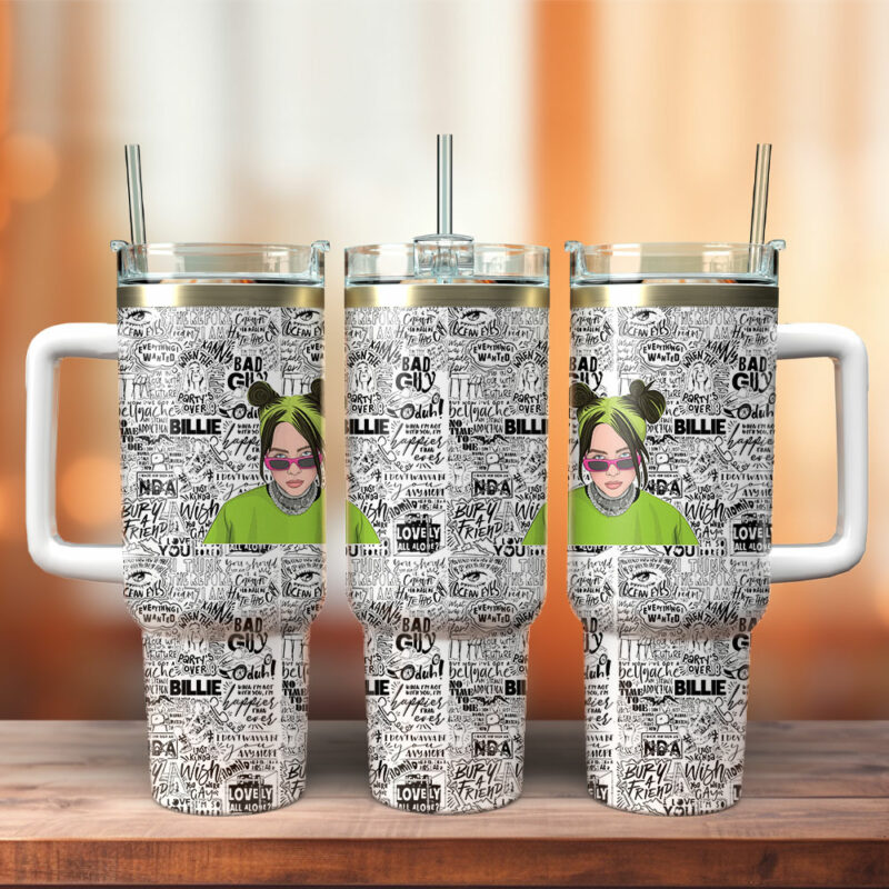 Billie Eilish Music Custom Stanley Quencher 40oz Stainless Steel Tumbler With Handle - Threewoofs