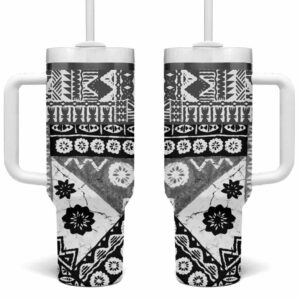 Black Bula Fiji Masi Tapa Custom Stanley Quencher 40oz Stainless Steel Tumbler With Handle - Threewoofs