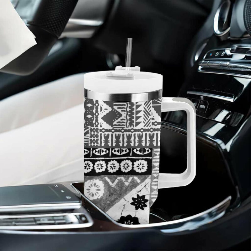 Black Bula Fiji Masi Tapa Custom Stanley Quencher 40oz Stainless Steel Tumbler With Handle - Threewoofs - Image 8