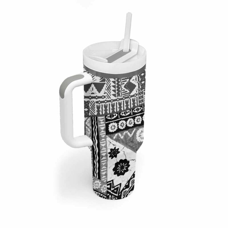 Black Bula Fiji Masi Tapa Custom Stanley Quencher 40oz Stainless Steel Tumbler With Handle - Threewoofs - Image 2