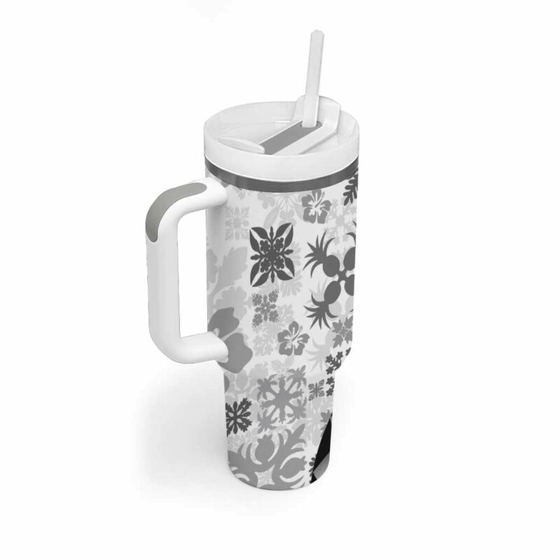 Black Hawaiian Quilt Pattern Custom Stanley Quencher 40oz Stainless Steel Tumbler With Handle - Threewoofs - Image 2