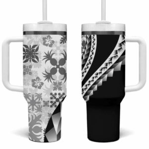 Black Hawaiian Quilt Pattern Custom Stanley Quencher 40oz Stainless Steel Tumbler With Handle - Threewoofs