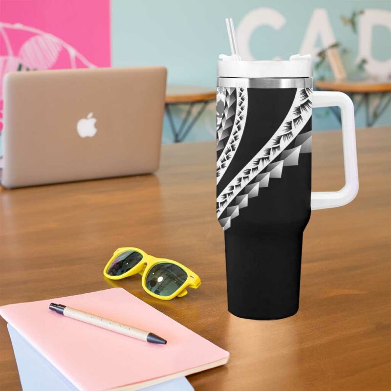 Black Hawaiian Quilt Pattern Custom Stanley Quencher 40oz Stainless Steel Tumbler With Handle - Threewoofs - Image 5