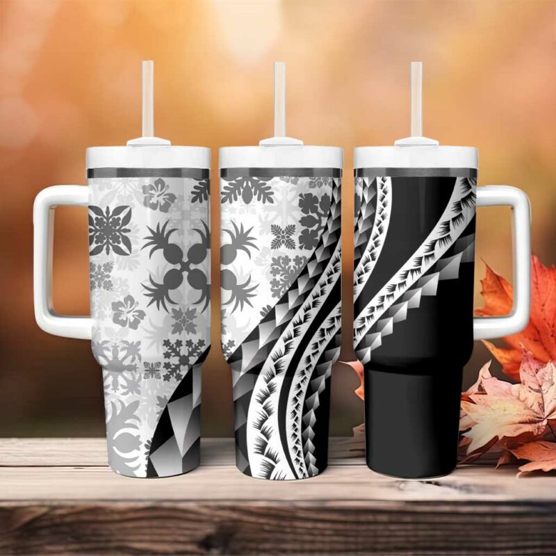 Black Hawaiian Quilt Pattern Custom Stanley Quencher 40oz Stainless Steel Tumbler With Handle - Threewoofs - Image 4