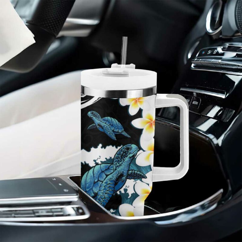 Black Polynesia Polynesian Frangipani With Sea Turtles Custom Stanley Quencher 40oz Stainless Steel Tumbler With Handle - Threewoofs - Image 8