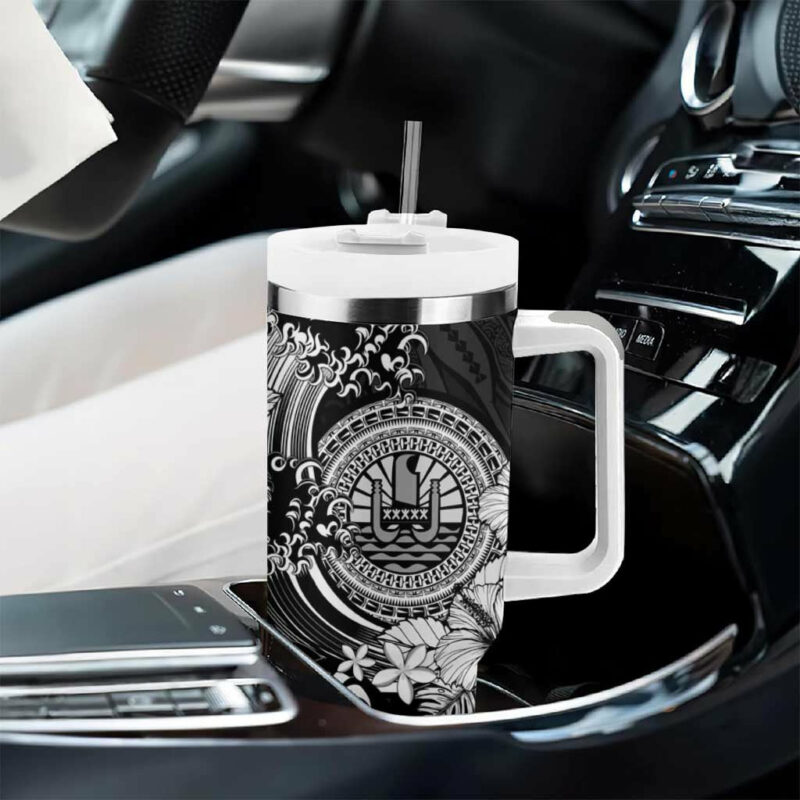 Black Polynesian Tahiti Island The Wave of Water Custom Stanley Quencher 40oz Stainless Steel Tumbler With Handle - Threewoofs - Image 8