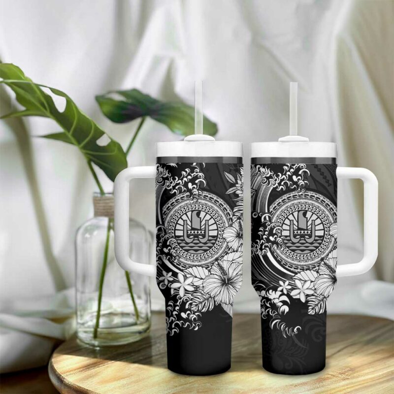 Black Polynesian Tahiti Island The Wave of Water Custom Stanley Quencher 40oz Stainless Steel Tumbler With Handle - Threewoofs - Image 9