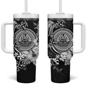 Black Polynesian Tahiti Island The Wave of Water Custom Stanley Quencher 40oz Stainless Steel Tumbler With Handle - Threewoofs