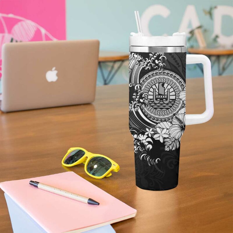 Black Polynesian Tahiti Island The Wave of Water Custom Stanley Quencher 40oz Stainless Steel Tumbler With Handle - Threewoofs - Image 5