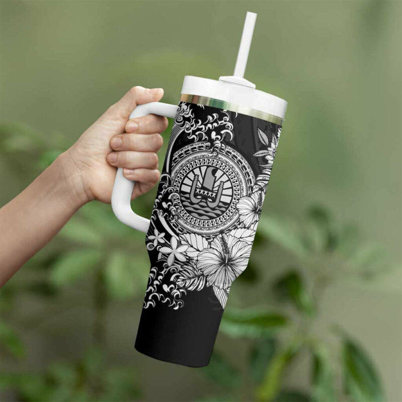 Black Polynesian Tahiti Island The Wave of Water Custom Stanley Quencher 40oz Stainless Steel Tumbler With Handle - Threewoofs - Image 3