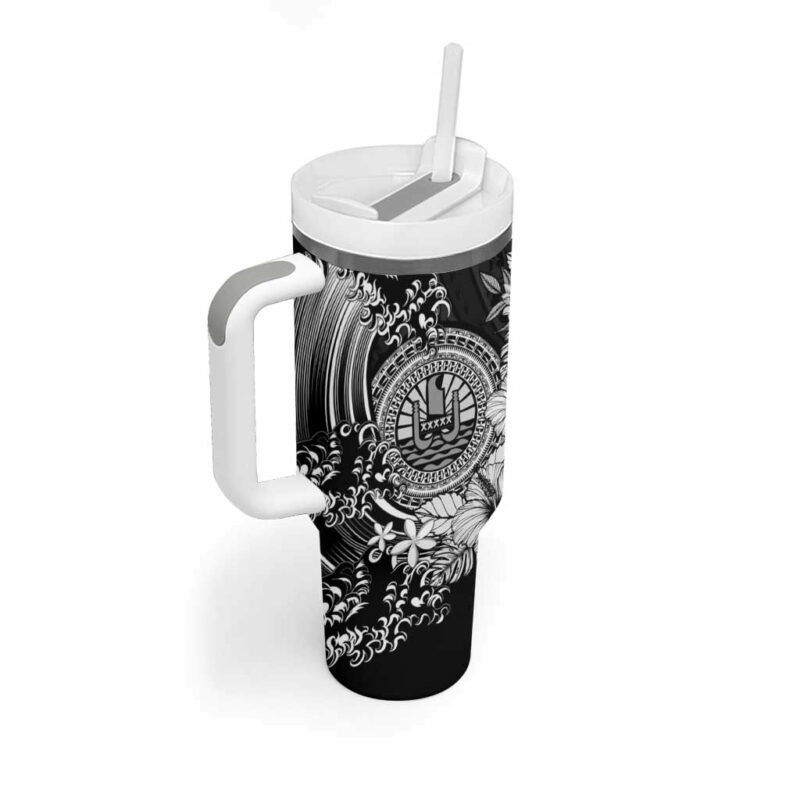 Black Polynesian Tahiti Island The Wave of Water Custom Stanley Quencher 40oz Stainless Steel Tumbler With Handle - Threewoofs - Image 2