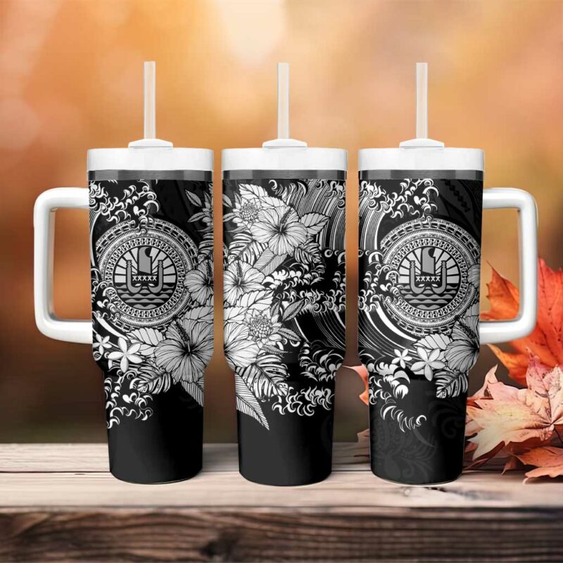 Black Polynesian Tahiti Island The Wave of Water Custom Stanley Quencher 40oz Stainless Steel Tumbler With Handle - Threewoofs - Image 4