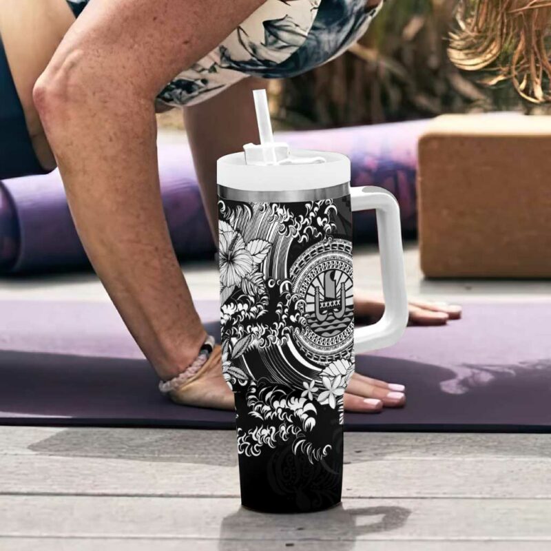 Black Polynesian Tahiti Island The Wave of Water Custom Stanley Quencher 40oz Stainless Steel Tumbler With Handle - Threewoofs - Image 6