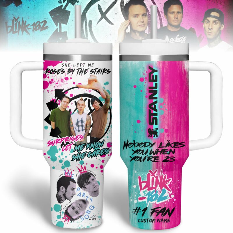 Blink-182 Music Custom Stanley Quencher 40oz Stainless Steel Tumbler With Handle - Threewoofs
