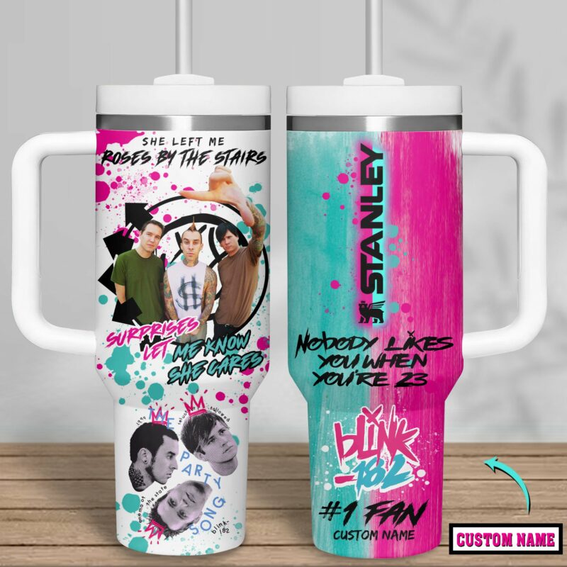 Blink-182 Music Custom Stanley Quencher 40oz Stainless Steel Tumbler With Handle - Threewoofs - Image 2