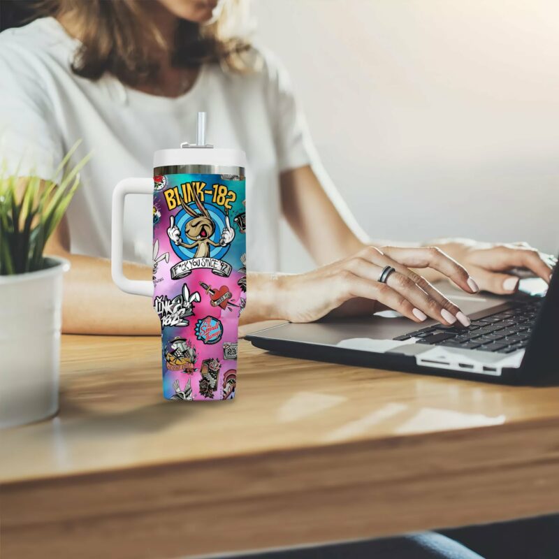 Blink-182 Music Custom Stanley Quencher 40oz Stainless Steel Tumbler With Handle - Threewoofs - Image 2